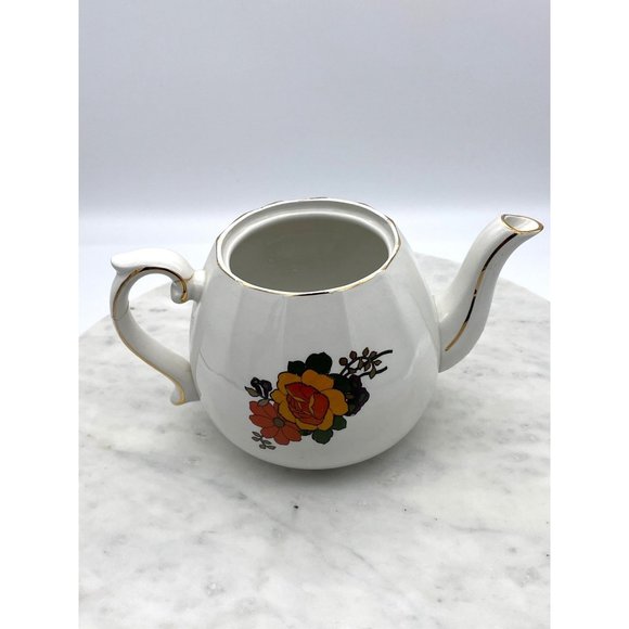Ellgreave English Teapot Floral Handle Gold Trim Repaired Handle England Flowers - Picture 9 of 10
